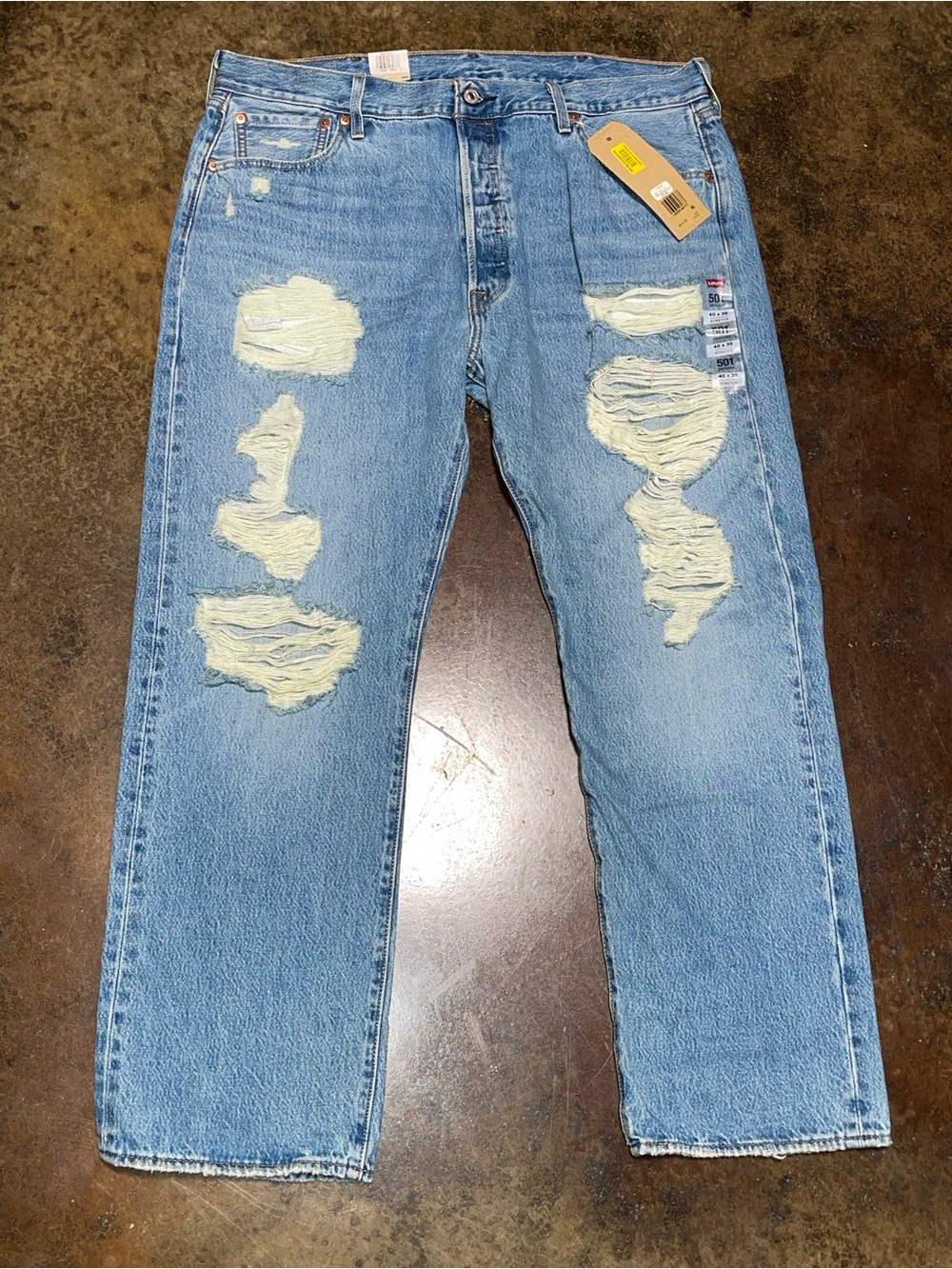 Levi's Light Blue Distressed Relaxed Jeans 501